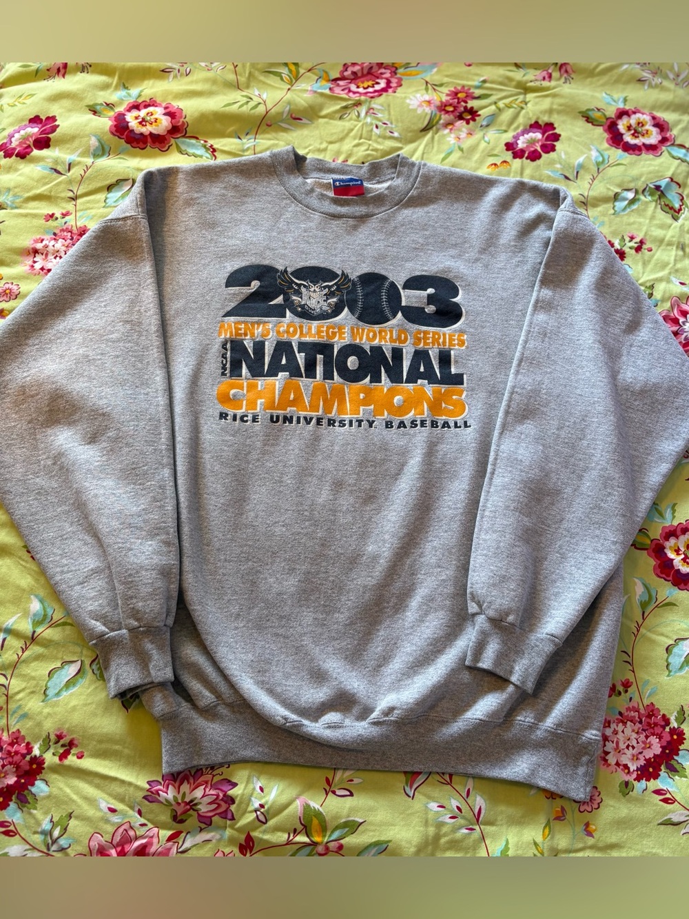 Rice owls Vtg 2003 College World Series Champions Gray Sweatshirt XL 27”x25” EUC